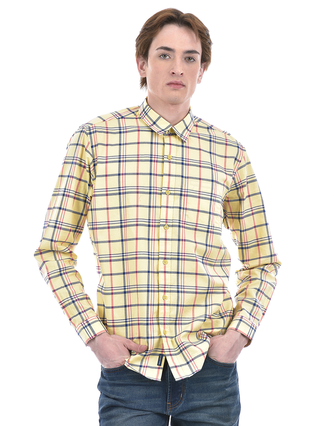 Numero Uno Men Checkered Yellow Shirt